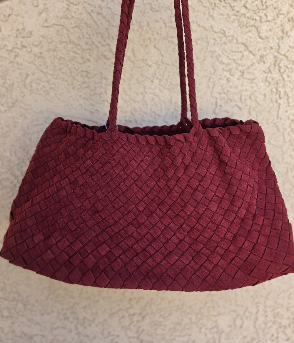 Tiffany and Fred Paris Woven Shoulder Tote Bag in Burgundy NWT